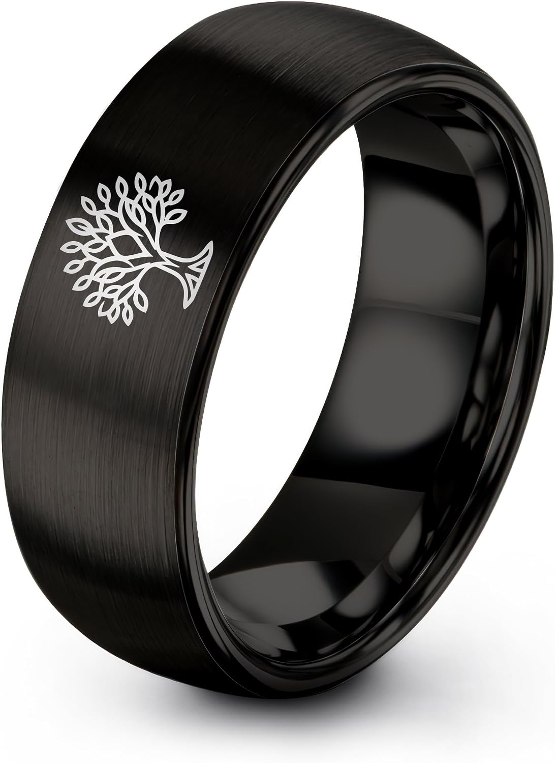 Gift for Spiritual Person - Tree Of Life Ring - Anniversary Wedding - Silver Yellow Rose Gold Gunmetal - Flat Dome Bevel - Personalized Custom Engraving - Band - Brushed Polished - 8mm - Men Women - T