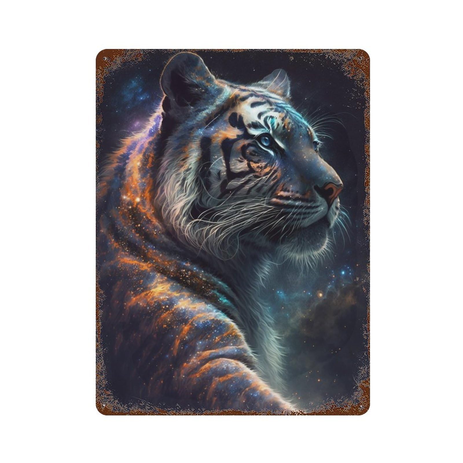 Decorative Tin Sign with The Cosmic Tiger Design 15.7"x11.8", for Basement, Hobby Room And Garage Decor, Farmhouse Wall Decor