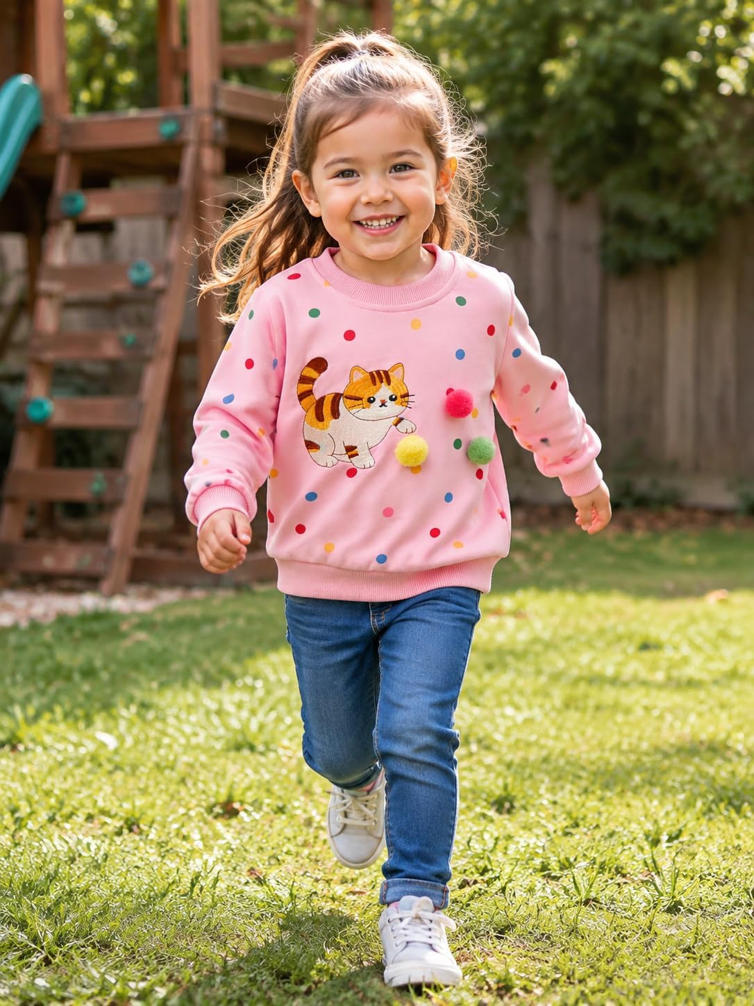 Toddler Girls Sweatshirts Cotton Long Sleeve Crewneck Pullover Fall Winter Casual Sweater Tops for Kids 1-7 Years