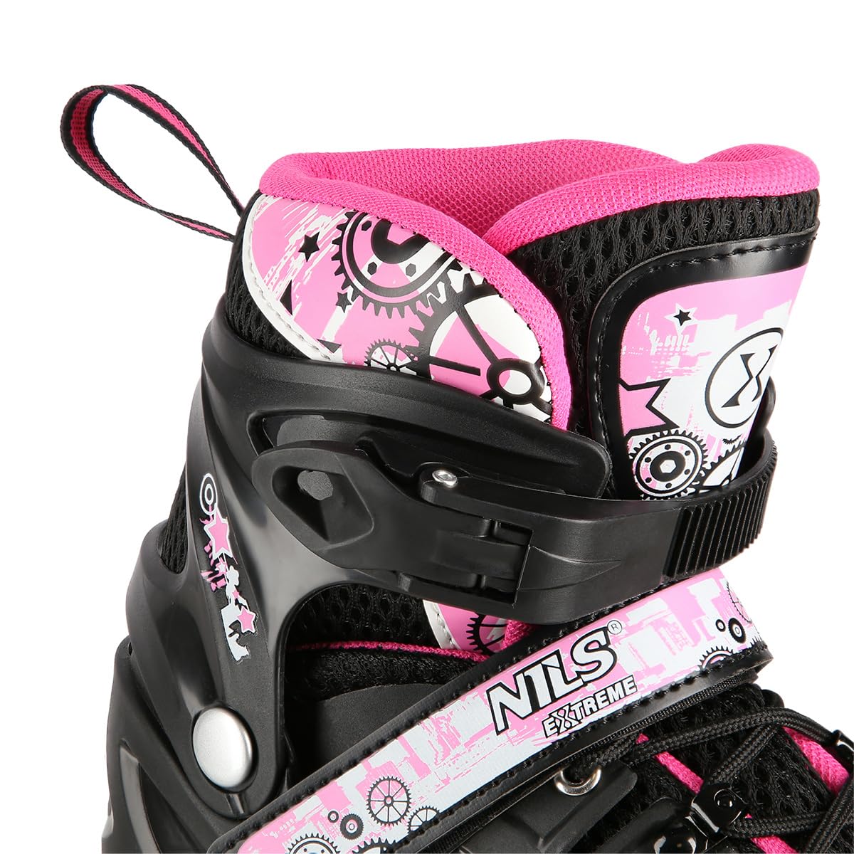 NILS Lot de Patins à roulettes 4 en 1 Triskates Twinkle White ABEC7 LED Light Wheels Taille 31-42 Réglable (Rose, M (35-38))