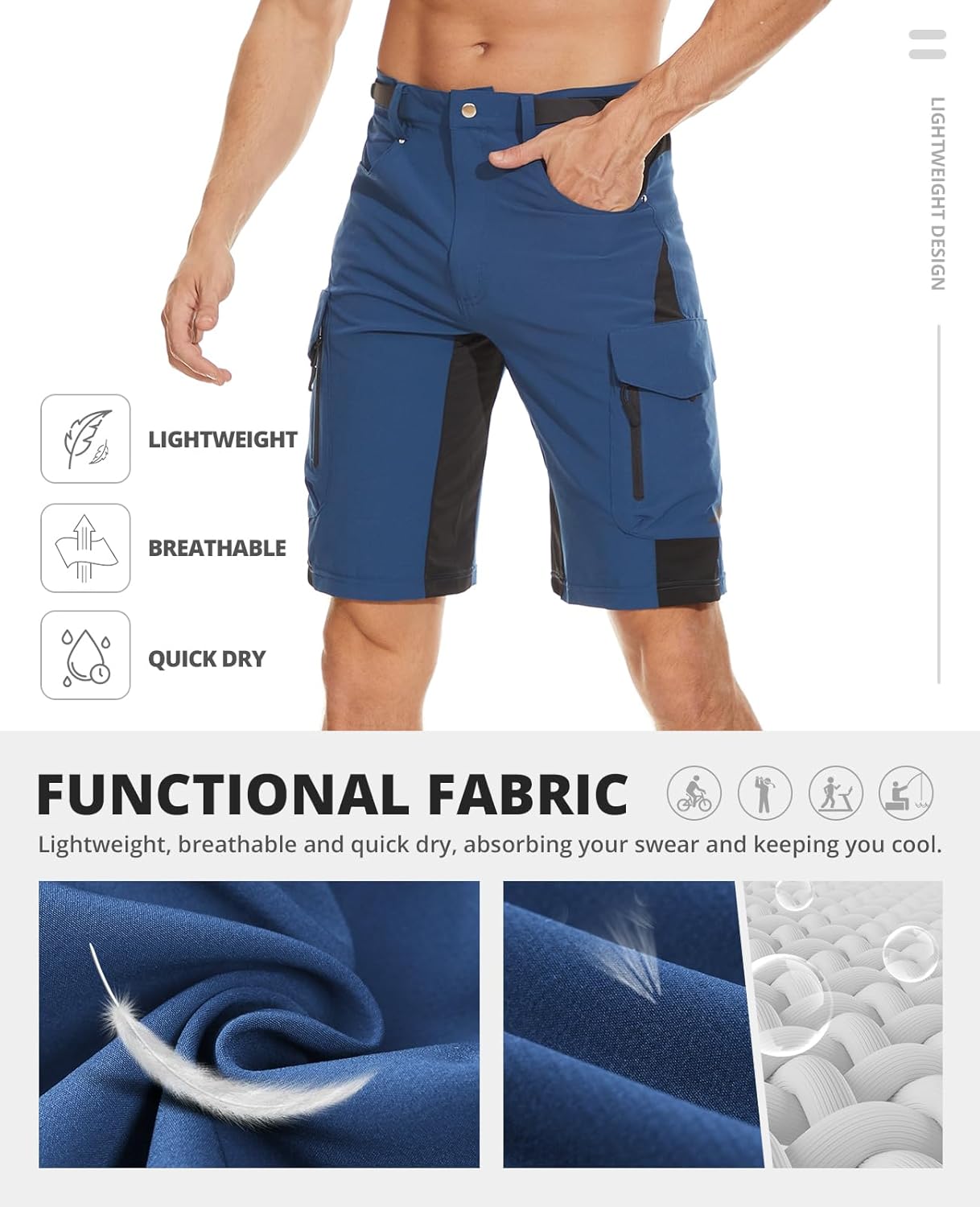 Cycorld Men's Mountain Bike Shorts: Loose Fit Stretch Cargo Shorts with Zipper Pockets for Cycling Hiking Casual Quick Dry - Image 5