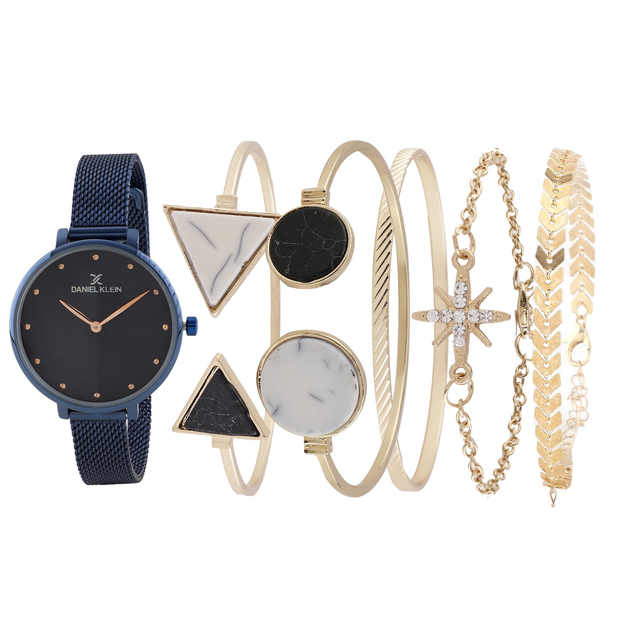 Daniel Klein Blue Dial Analog Gift Set Stainless Steel Watch With Bracelet For Women (Pack Of 6) - Dkg002-2 (B0CPFFFZS7) Amazon Price History, Amazon Price Tracker