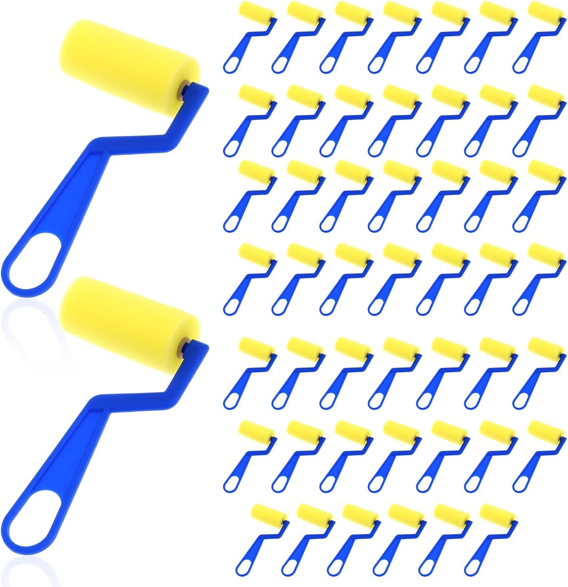 50 Piezas Rodillos de Pintura de Espuma de 3 Pulgadas Herramientas de Rodillo de Esponja de Pintura Pintura de Esponja Pequeña con Mango de Plástico para Artistas Jóvenes Pintura Arte Suministros de Manualidades (Azul)