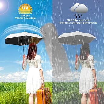 GAOYAING Compact Auto Travel Umbrella - 10.3 Folded, UPF 50+ UV Protection, Lightweight 9.3oz with Case
