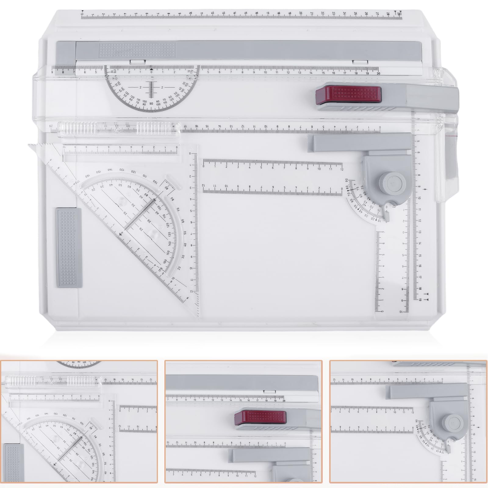 GOMETY Tavolo da disegno formato A4, multifunzione, formato DIN A4, con righello scorrevole, triangolo, angolo regolabile, piano da disegno di precisione per studenti, designer, ingegneri