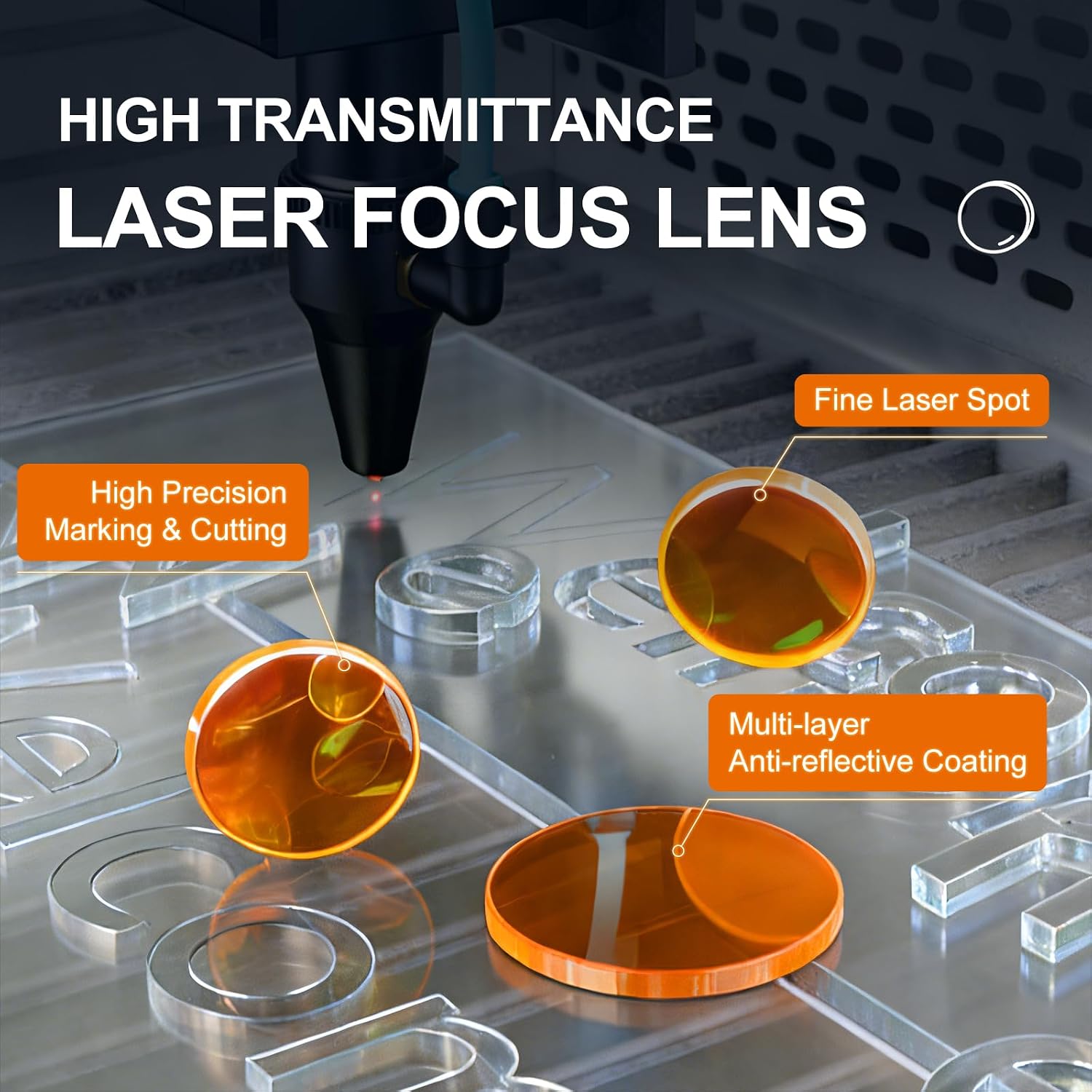 PVD ZnSe CO2 Laser Focus Lens 20mm Diameter FL 50.8mm (2") Meniscus Focal Lens for 40W-300W CO2 Laser Engraving Cutting Machine | ≥99.5% High Transmittance Double-Sided Coated