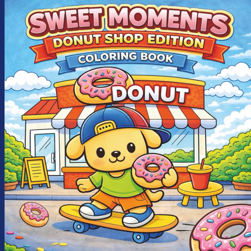 Sweet Moments: Cute Donut Shop Coloring Book for Kids and Adults — Adorable Animals, Cozy Bakery Scenes, Bold Easy Designs