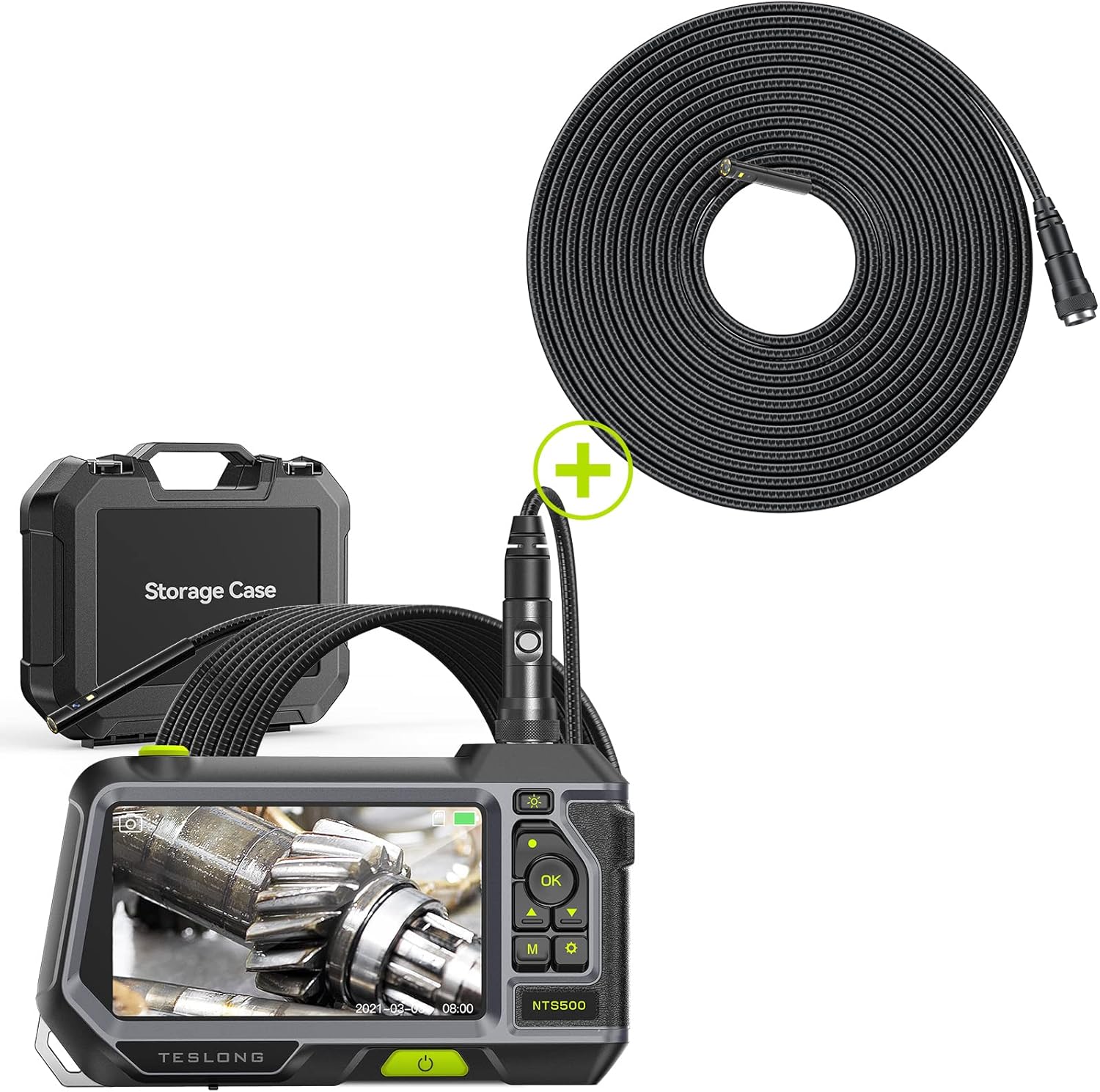 Teslong 5.5mm Dual Lens Endoscope with 5" Monitor & 16ft Triple Lens 7.9mm/0.3inch Waterproof Probe