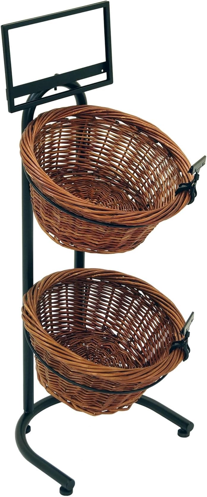 K1430-2B-MB 2-Tier 2 Round Willow Basket Display with Sign Frame and Sign Clips