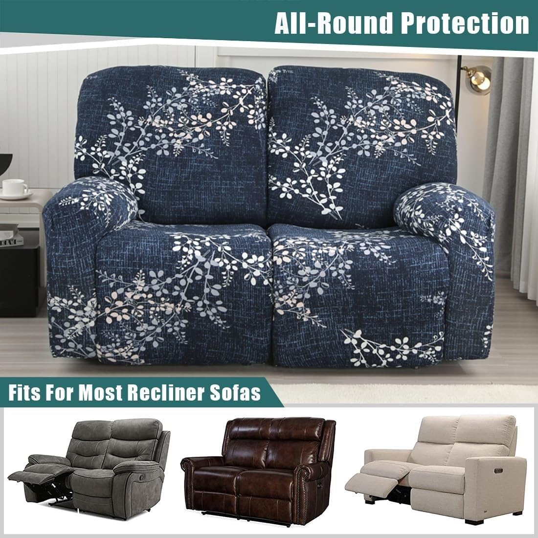 4/6/8 Piece Recliner Chair/Sofa Slipcover With Pockets 2/3/1 Seat Recliner Stretch Sofa Covers Lazy Boy Chair Cover Reclining Couch Slipcover Fallon Collection Slipcover For Recliner With Elastic Bott