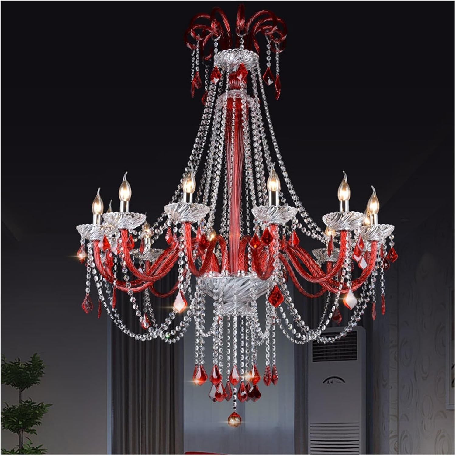 European Style Crystal Pendent Lamp Red Candle Lamp Living Room Restaurant Villa Staircase Building Chandelier,Crystal Chandelier