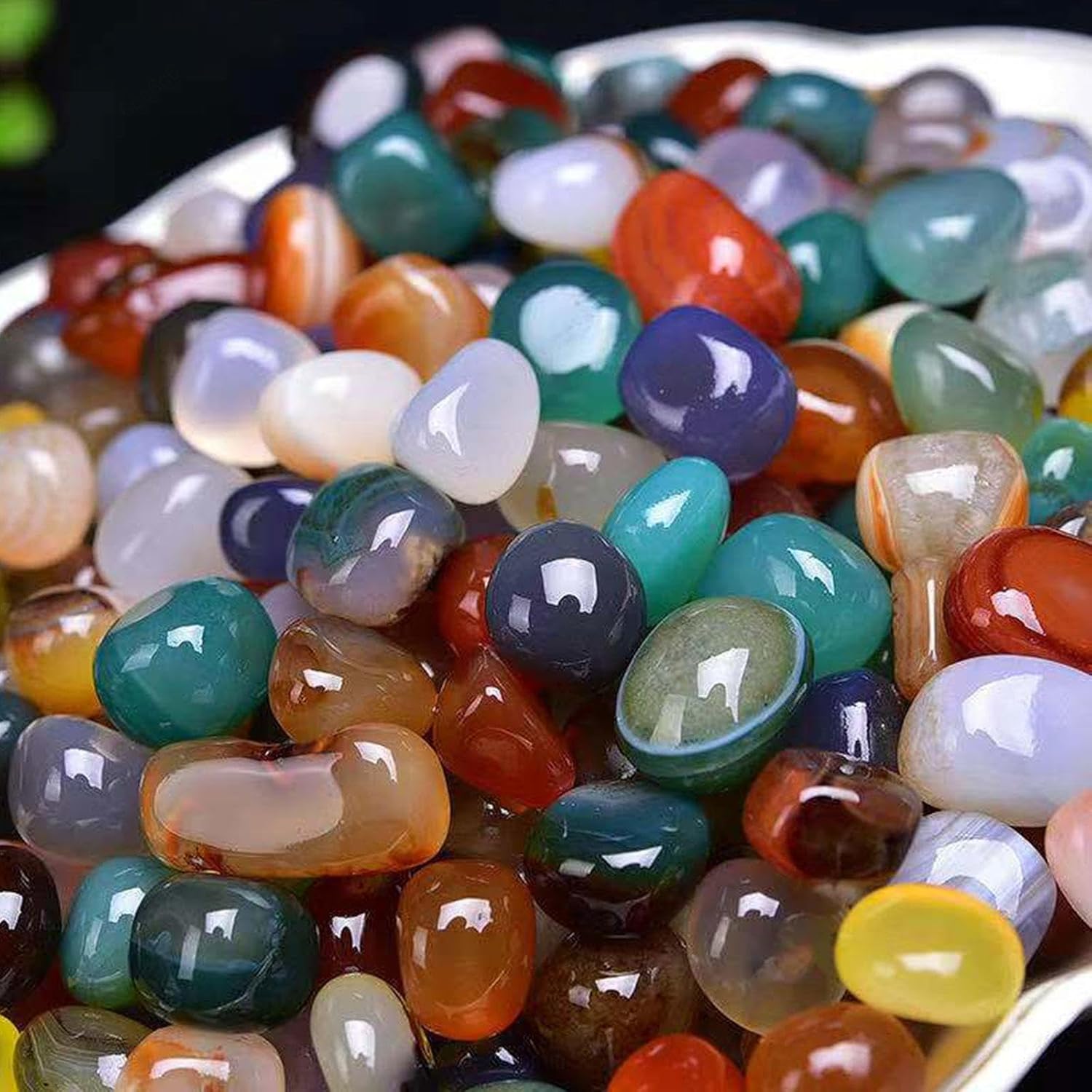 1lb Bulk Natural Multicolor Agate Crystal Tumbled Chips Crushed Crystal - Irregular Shaped Polishing Gemstones Specimen - Fountain Rocks - Decoration - Wicca & Reiki Crystal Healing,15-20mm