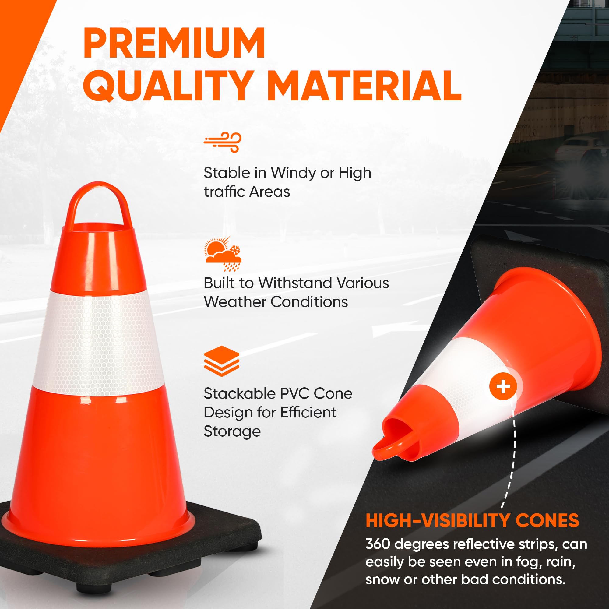 Cono in PVC da 30,5 cm – 12 pezzi ad alta visibilità strutturalmente stabile per traffico, parcheggio e sicurezza edilizia | Ideale per controllo, zone di costruzione e sicurezza stradale