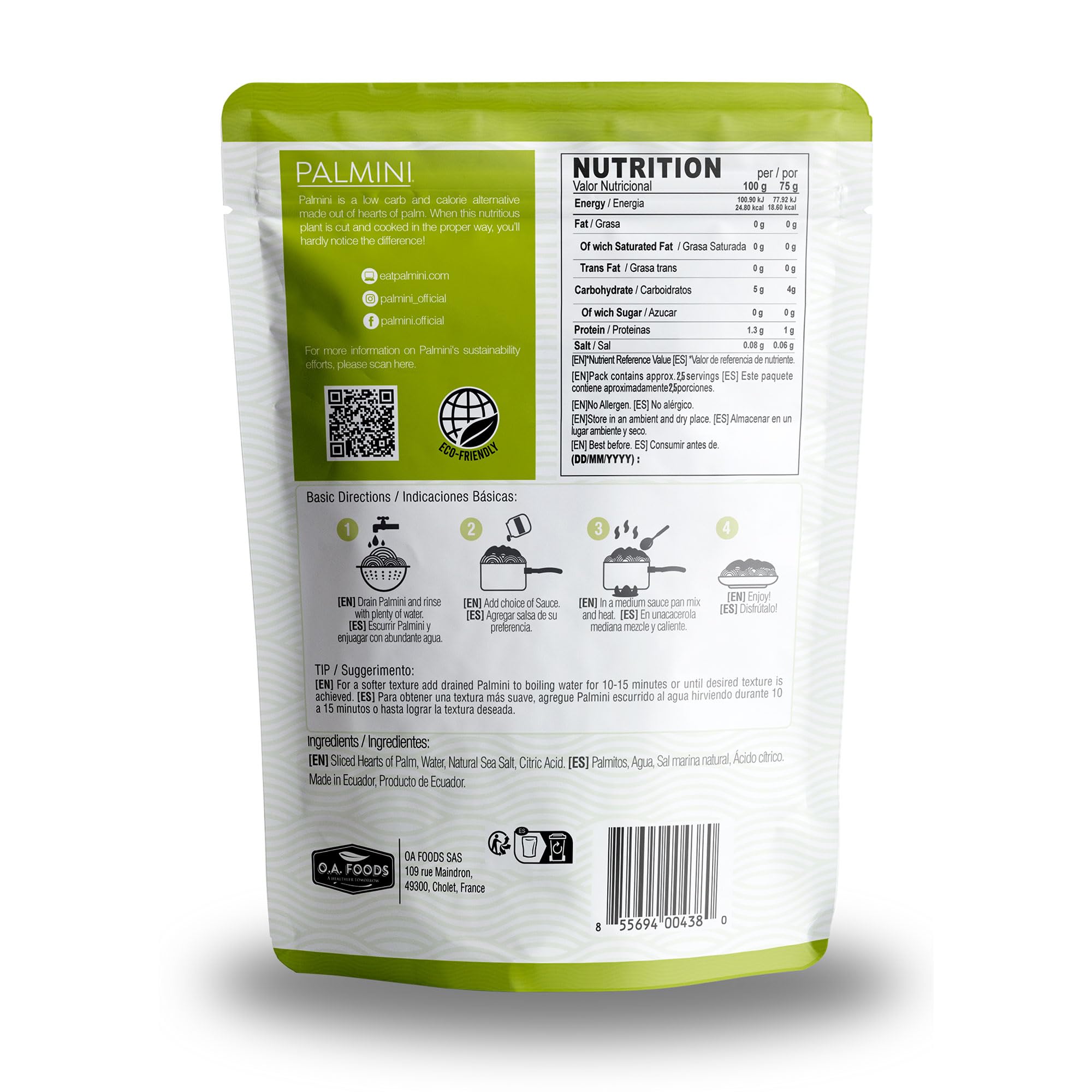 PALMINI Pasta Linguini - Palmito – Bajo en calorías – Bajo en carbohidratos – Keto - Vegano – Libre de OGM – Libre de Gluten – Sin azúcar – 338g | (Pack de 6 unidades)