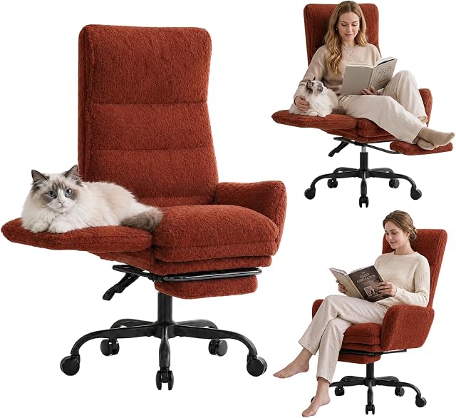 Ergonomic Office Chair, High Back Desk Chair with Footrest & Adjustable Height, Comfy Cross Legged Office Chair for Home, Heavy Duty Ergonomic Gaming Chairs for Adults, Gift, Executive, Brown