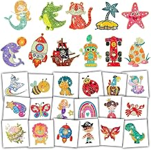 Leesgel 204 Temporary Tattoos Children, Glitter Gifts School Pinata | Soft Leather Water Resistant Glitter Effect Mixed Themes Individual Motif Per Sheet Easy Sharing Pinata Gifts