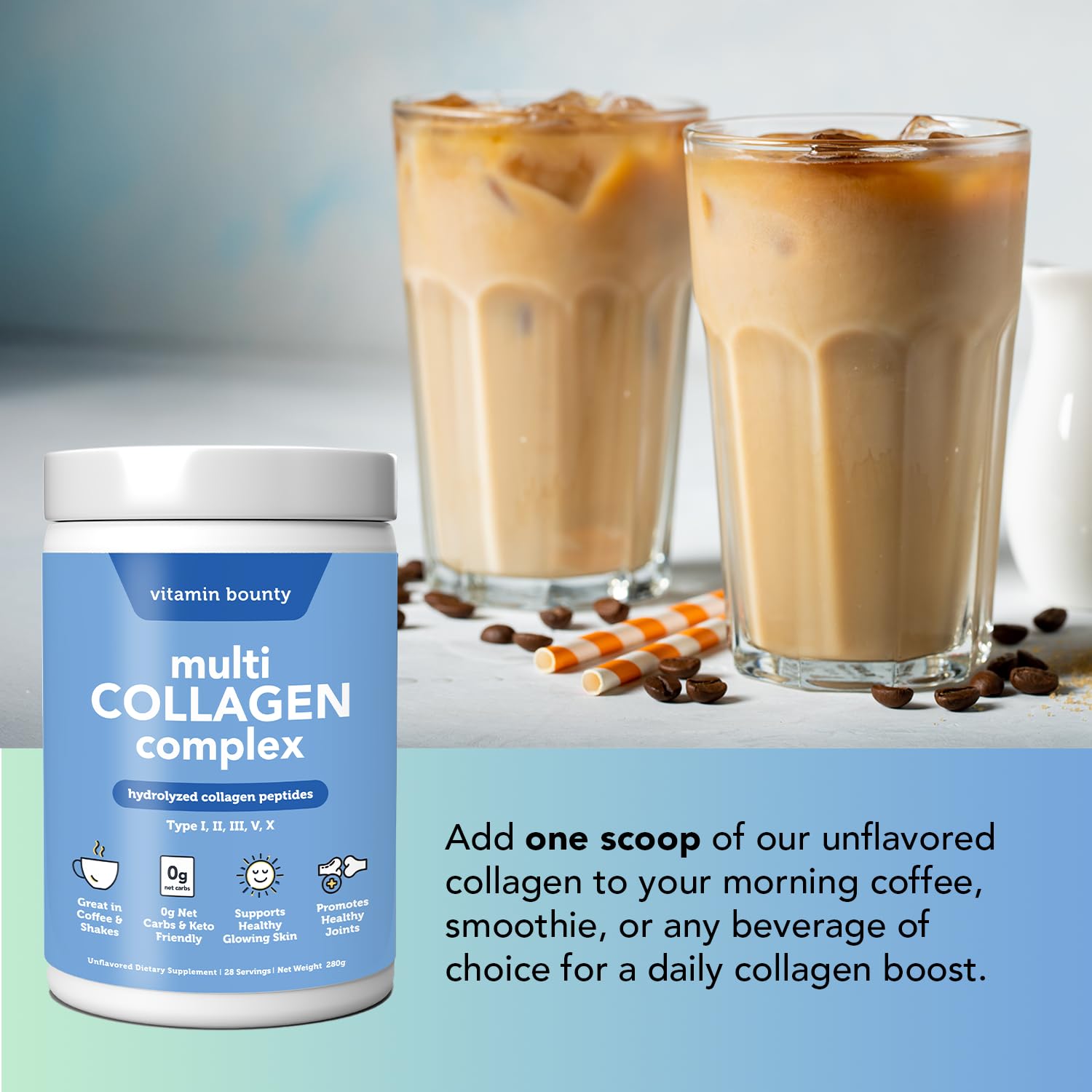 Vitamin Bounty Multi Collagen Complex - Hydrolyzed Collagen Peptides Types I, II, III, V & X - Supports Skin Elasticity, Joint Health, Hair & Nail Growth - 28 Servings — Amazon image 8