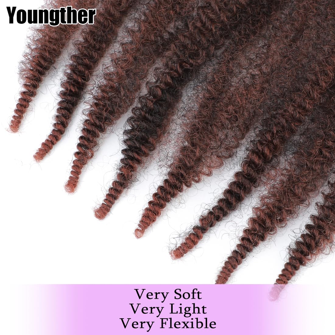Youngther 16 Inch Pre Fluffed Spring Twist Afro Hair 7 Packs Soft Locs Marley Twist Braiding Human Hair for Black Women Springy Afro Synthetic Braiding Hair Extension (16 Inch (Pack of 7), T350)