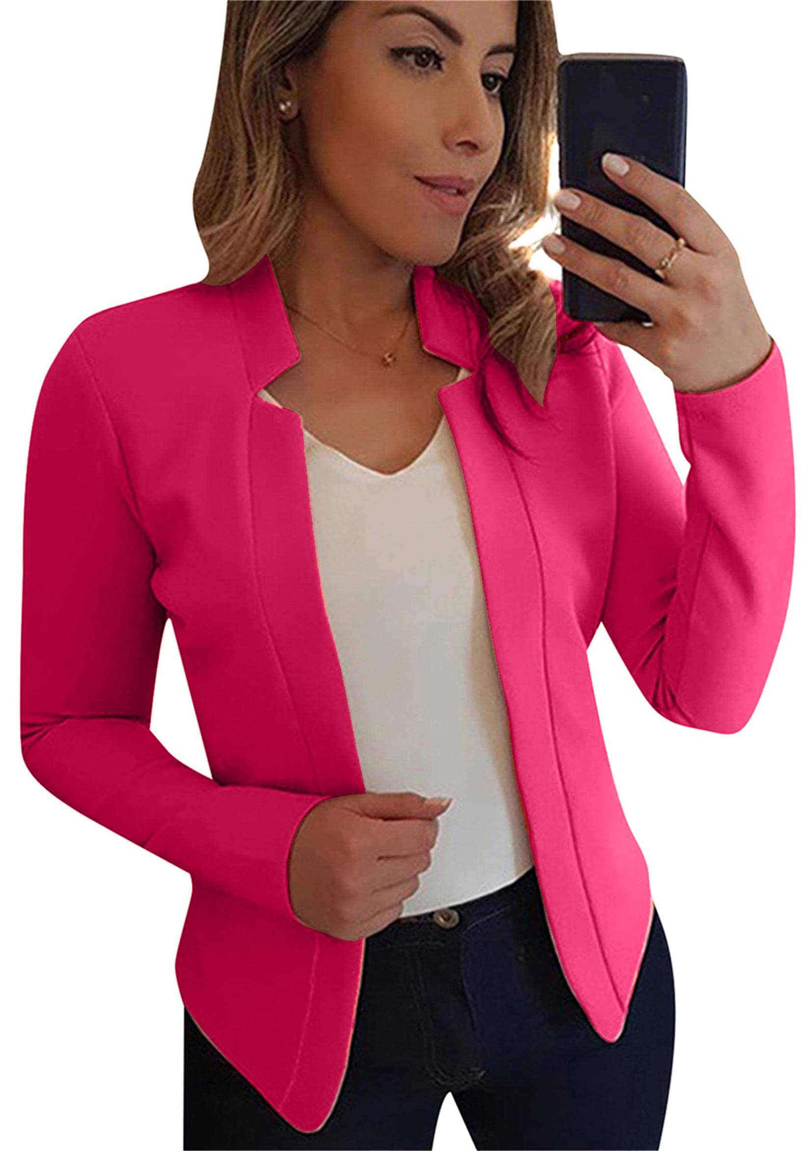 tyqqu Womens Oversized One Button Down Blazer Slim Work Office Fit Lightweight Cardigan, Rose, Small-picture-29