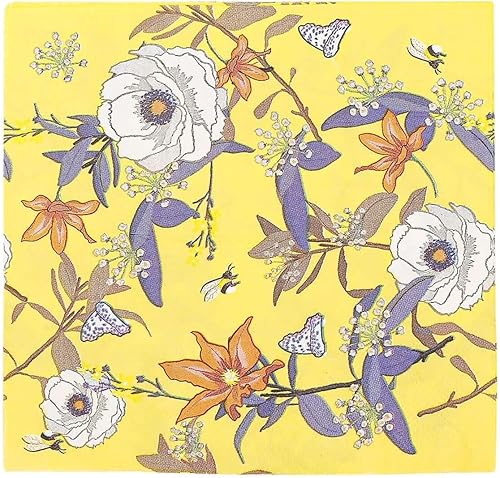 Miniatura 6 de Efavormart - Paquete de 20 servilletas de papel con flores florecientes de color amarillo brillante, servilletas de cóctel desechables botánicas