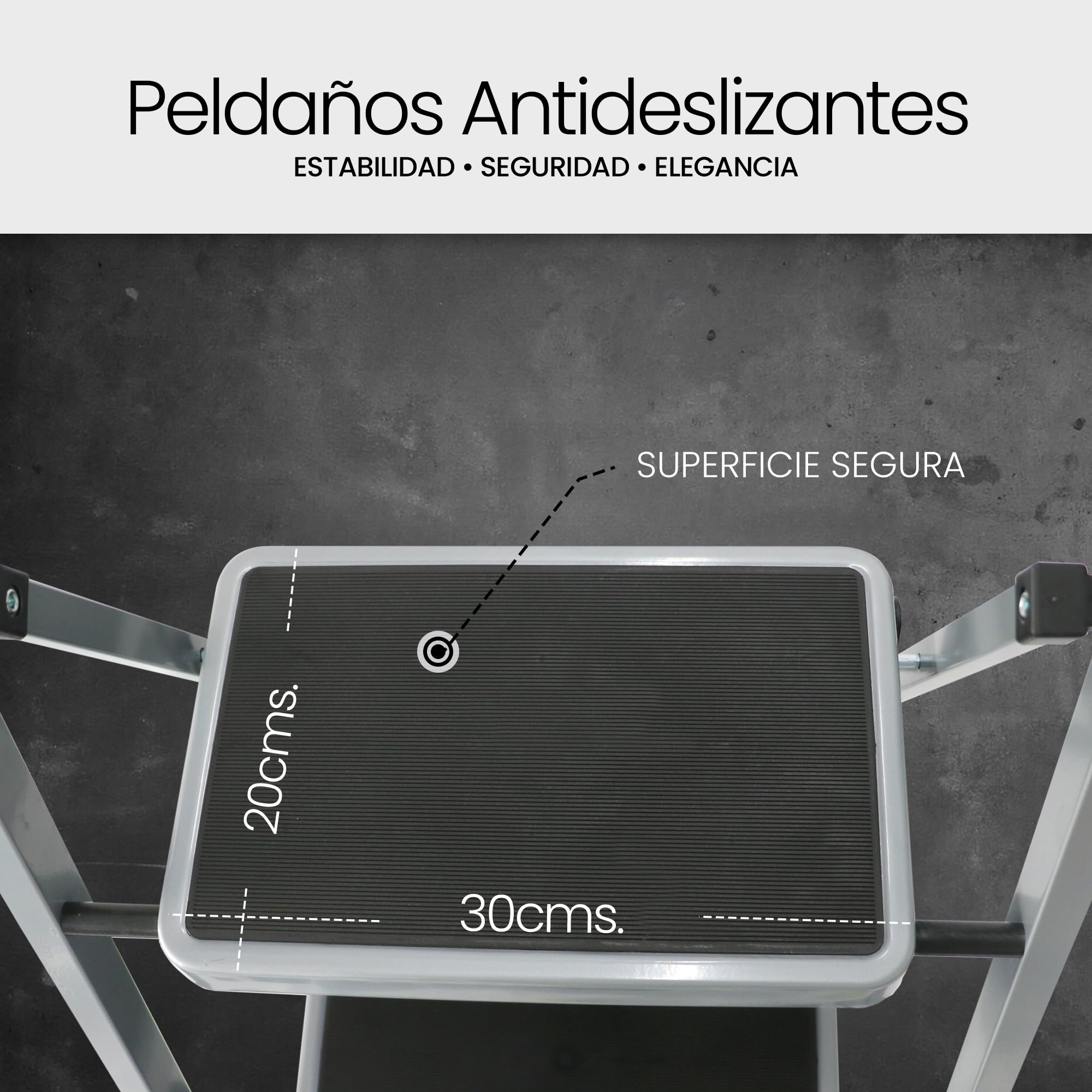 UZIRO Escalera Plegable 3 Peldaños -Estructura de Acero y Peldaño Antideslizante - Asa Superior de Goma - Escaleras Plegables Domésticas - Step Ladder para Hogar (Gris, 3 Peldaños)