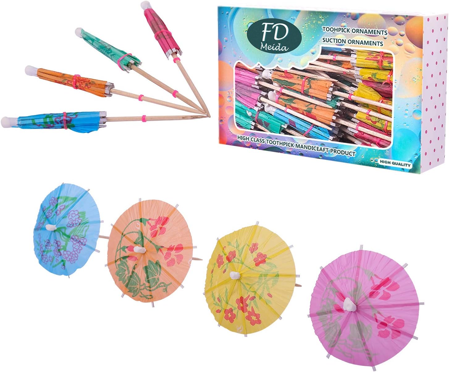 Cocktail Umbrellas Picks for Drinks, Cocktail Drink Umbrellas-1 pack of 144 each, Assorted Colors and Designs