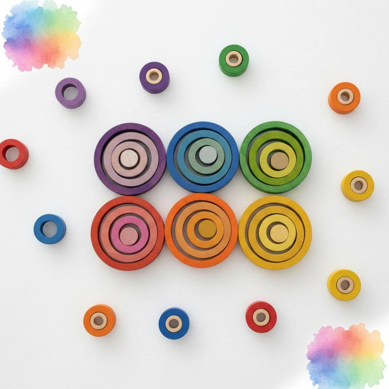Aros Apilables para Niños Juguete Educativo de Madera Puzzle de Discos Torre de Anillos Juego de Apilar Beech Liso para Aprendizaje Táctil y