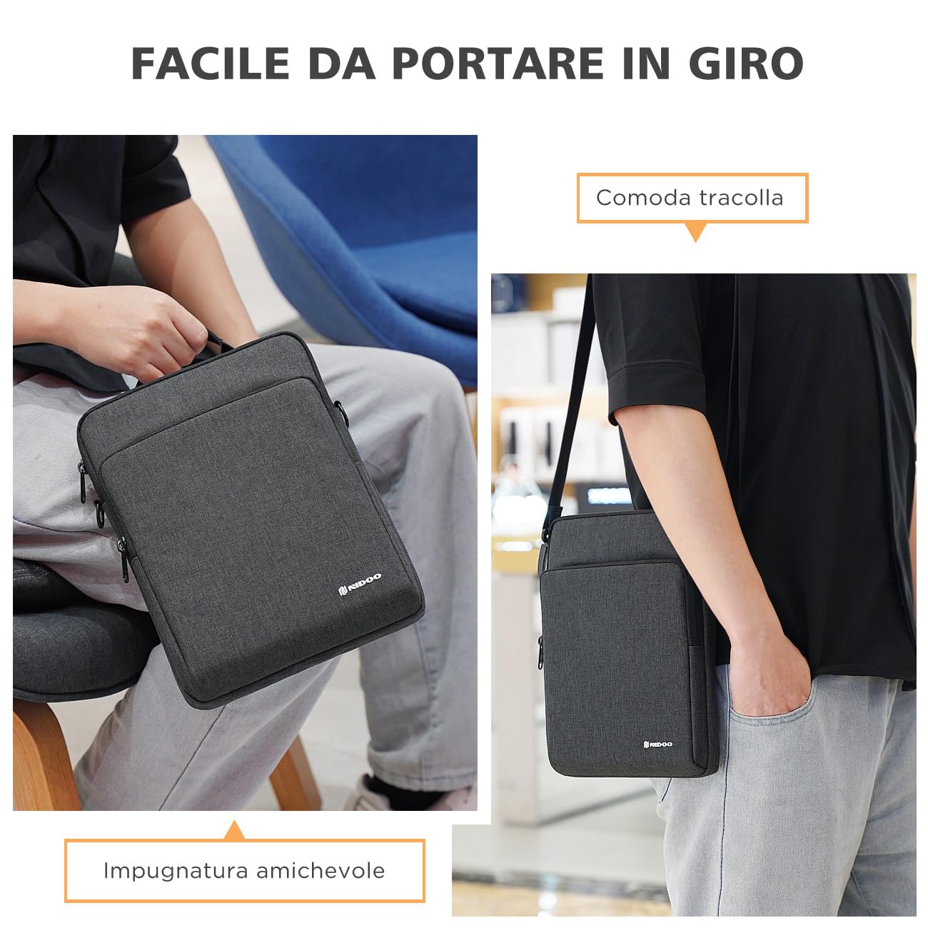 NIDOO 10 Pollici Tablet Borsa a Tracolla Messenger Porta PC Portatile Custodia Trasporto per 11" iPad Pro/ 11" 10.9" 10.5" iPad Air/ 10.9" iPad 10/ Surface Go 3 2/10.6" Tab M10 Plus/Galaxy Tab S8 A8