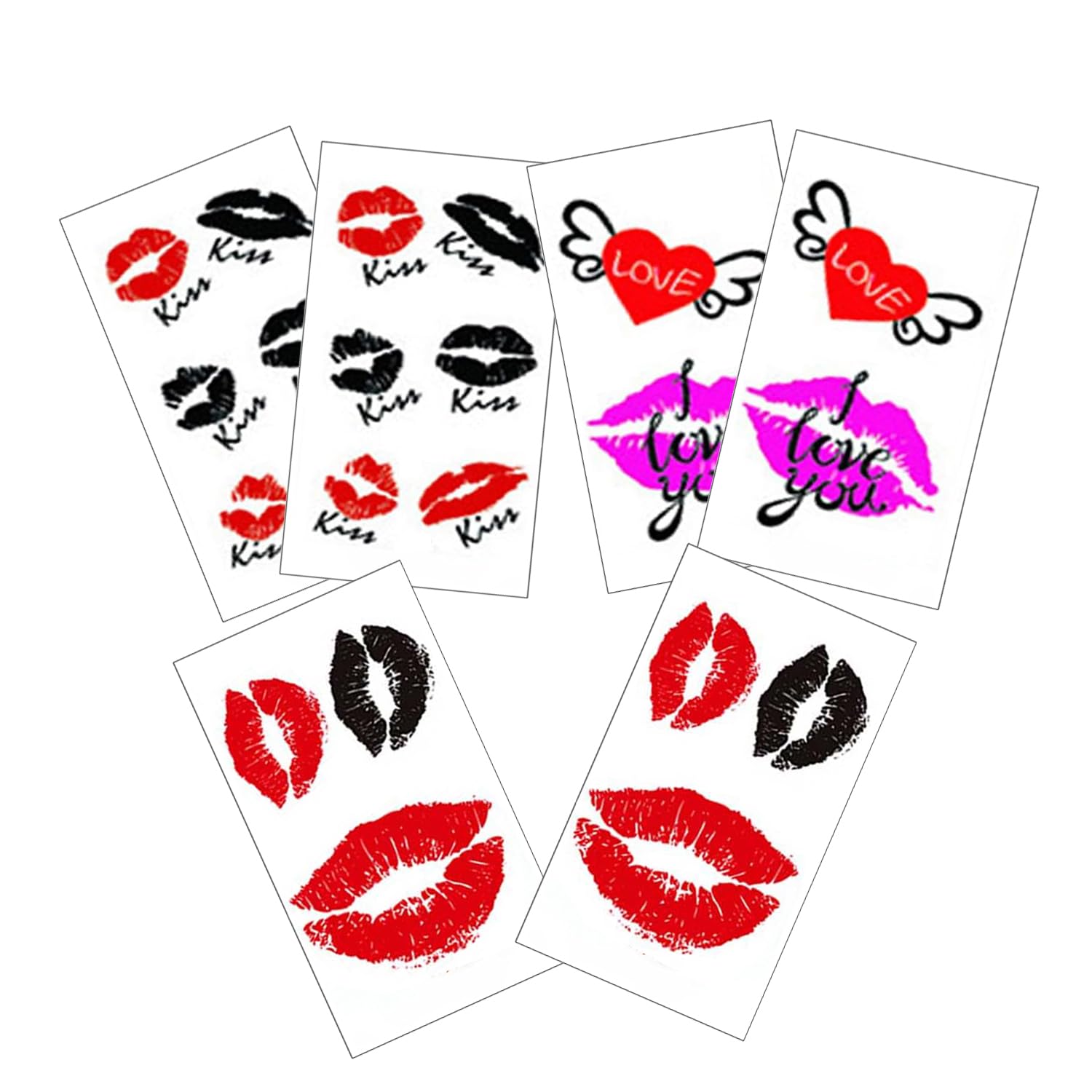 Yesallwas 6 Sheets Cute Lips Temporary Tattoo Sticker Kisses Tattoos for Women Girls,Waterproof Long Lasting Body Art Makeup red lip temporary tattoos - Sexy Kiss Lip Red Black purple