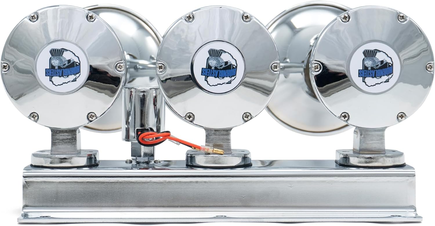 HornBlasters Flatlaw 3-Liter Train Horn Kit, All-In-One Air System - Easy Install - Big Sound - 12V (Chrome)