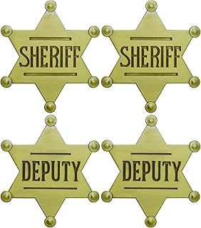 2 PCS Sheriff Badge and 2 PCS Deputy Sheriff, Metal Brooch Police Badges Pin Western Cop Star Badge Old West Prop for Adult, Kids, Party