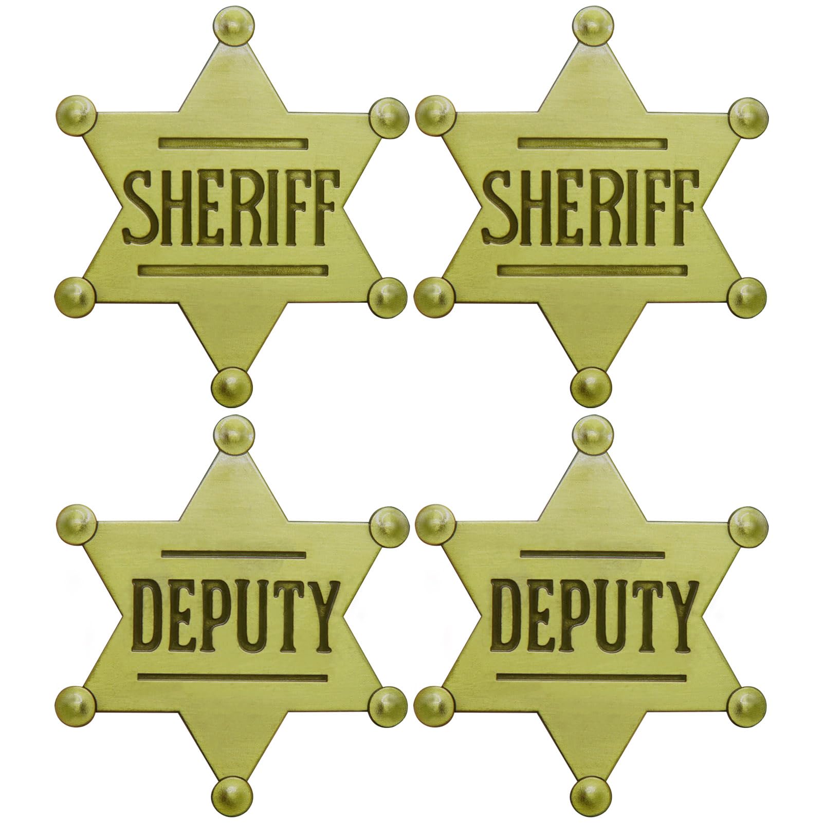 ForFine 2 PCS Sheriff Badge and 2 PCS Deputy Sheriff, Metal Brooch Police Badges Pin Western Cop Star Badge Old West Prop for Adult, Kids, Party