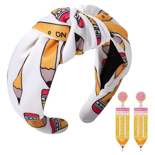 Diadema para profesora para mujer, diademas anchas con estampado de lápices de crayones de manzana, accesorios para profesores, regalos de disponible en Yaxa El Salvador