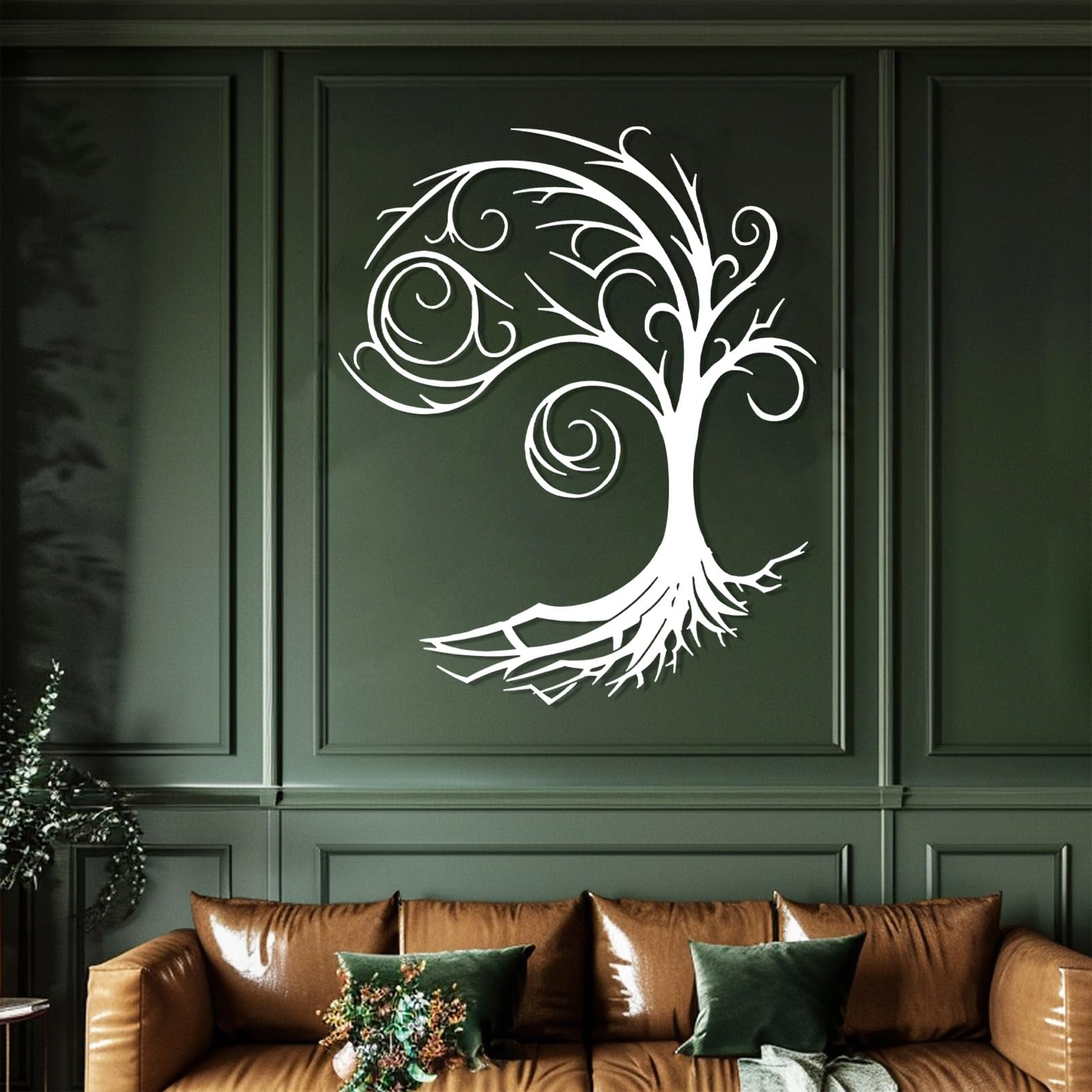 Décoration Murale Arbre de Vie Métal Blanc 60x50 cm pour Salon