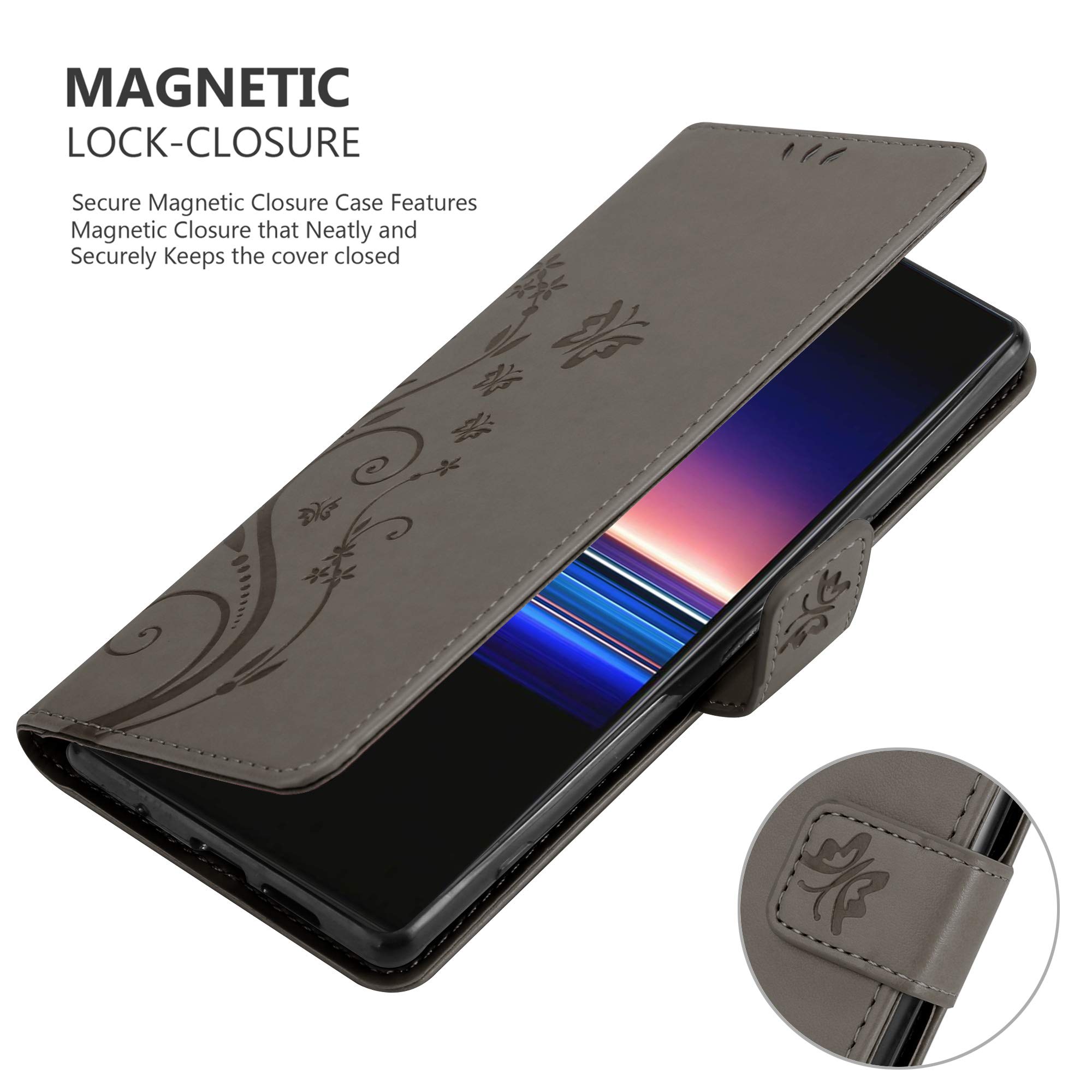 Cadorabo Custodia Libro Per Sony Xperia 1 / Xperia XZ4 – Grigio Fiore, Portafoglio Con Slot E Stand - 2
