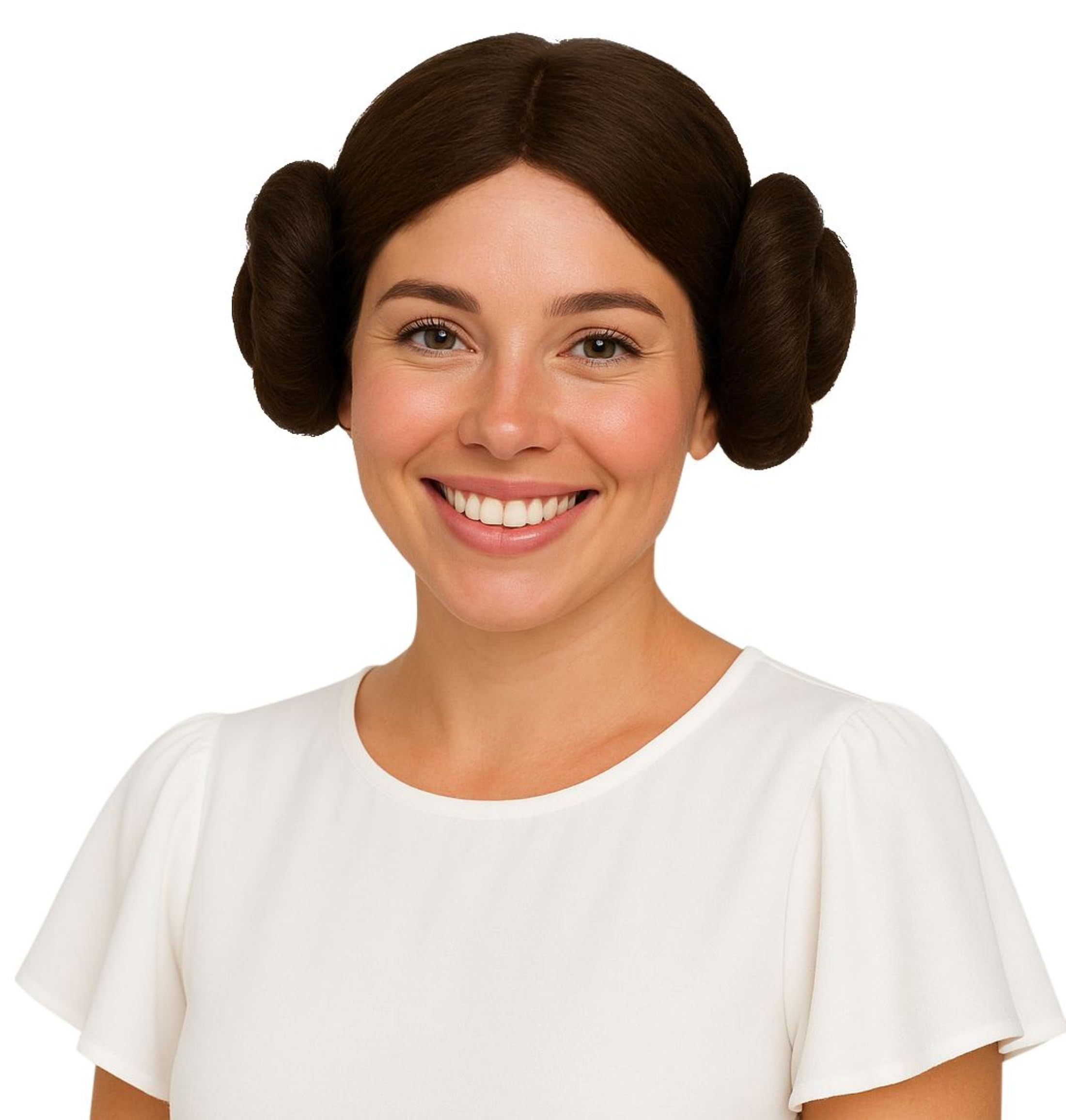 Fun Shack Princess Space Buns Wig, Cosmic Wig with Space Buns Costume, Brunette Star Princess Bun Costume for Adult