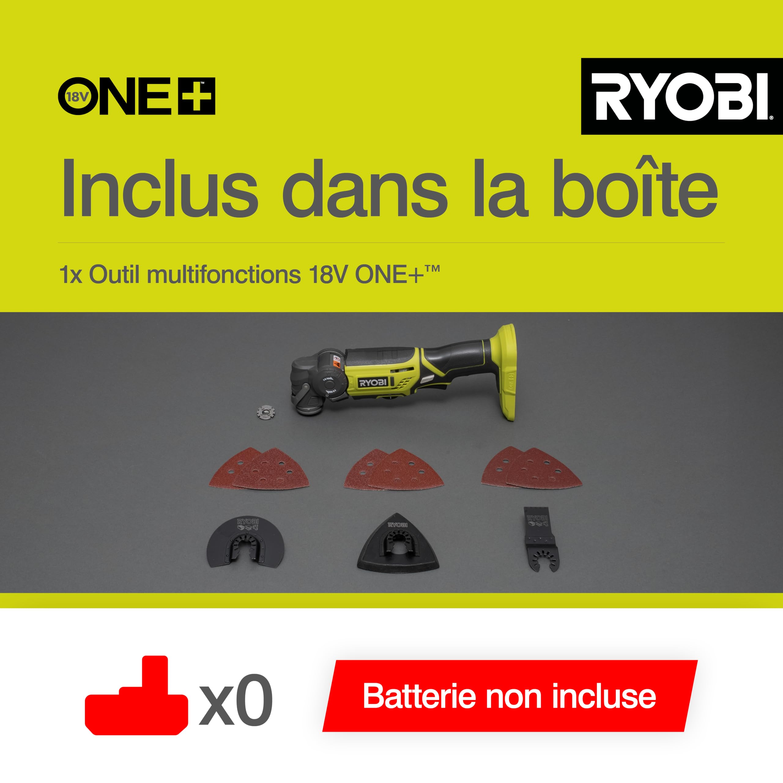 RYOBI - Outil Multifonction Oscillant Sans Fil 18V ONE+ R18MT-0 – Système Fixation Rapide, Variateur Vitesse – Idéal Découpe, Ponçage, Grattage – Batterie Non Incluse