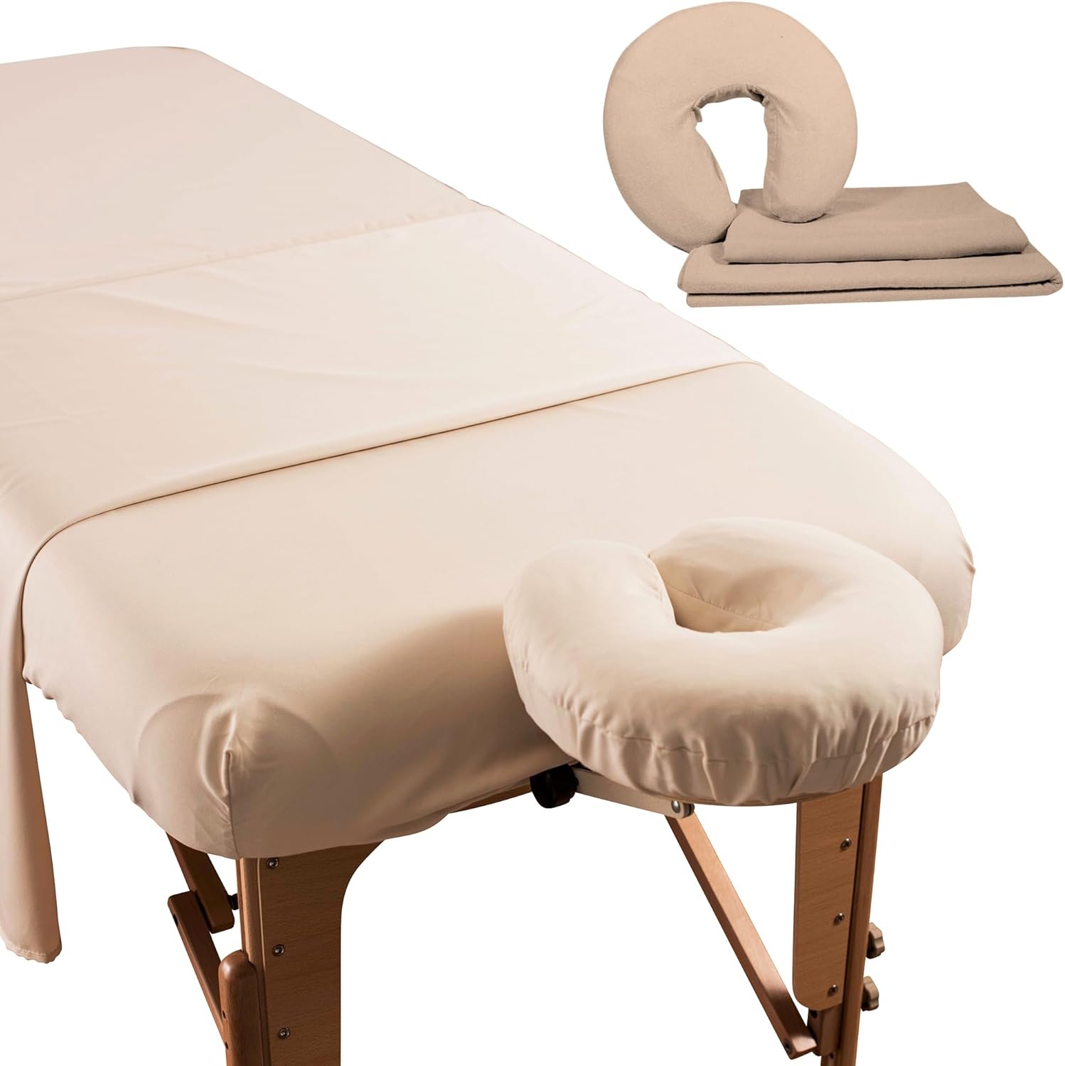 Premium Microfiber 3 Piece Massage Sheet Set by NRG - Includes Massage Table Flat Sheet, Fitted Sheet and Face Rest Cover - 100% Double Brushed Polyester, Soft as Silk - 120 GSM - Color: Natural