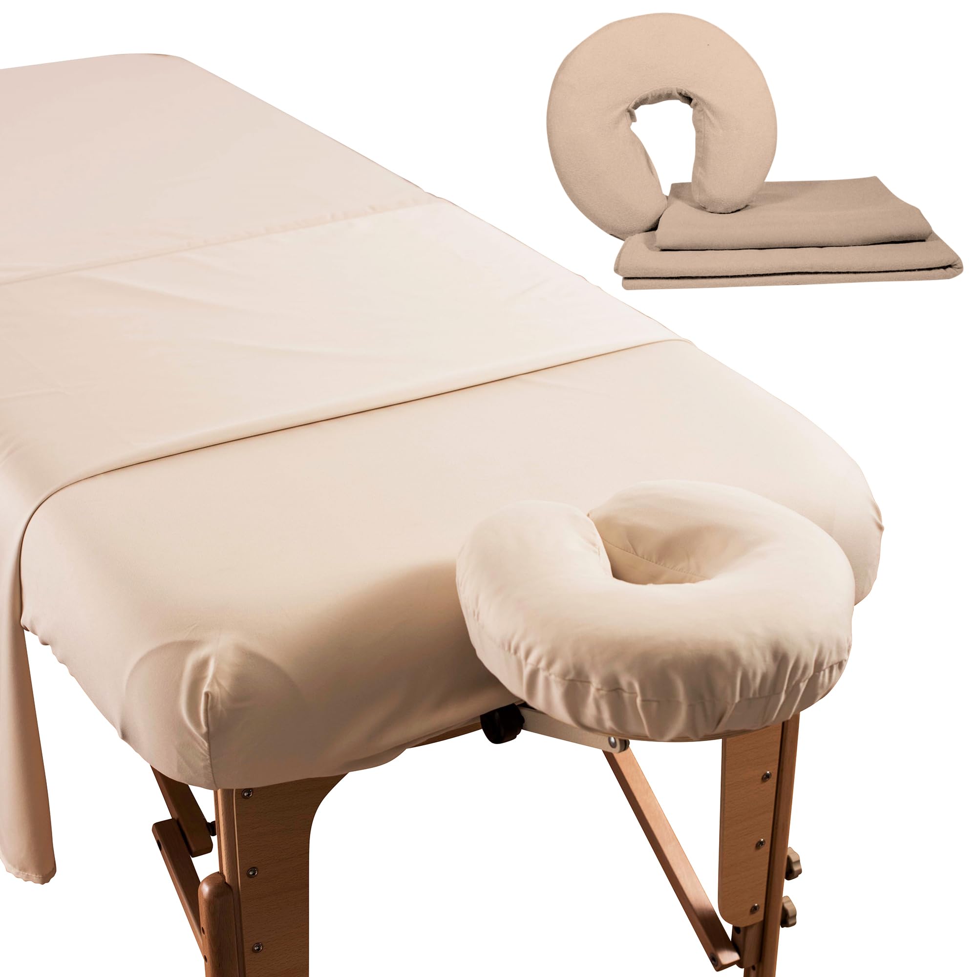 Deluxe Flannel Massage Table Sheet Set by NRG - Natural - 3 Piece Set Includes Face Cradle Cover, Flat Massage Sheet and Massage Table Fitted Sheets -