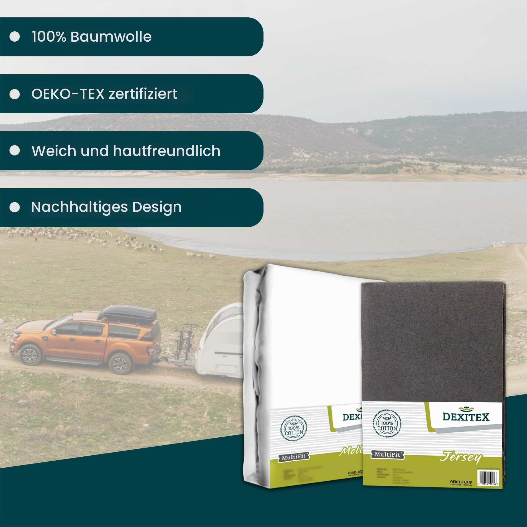 Queensbett Bettset 2er Set 1 Molton, 1 Spannbettlaken Antrazit (130-160cm x 210cm) Für Wohnmobil oder Wohnwagen-Oeko-TEX - 100% Baumwolle