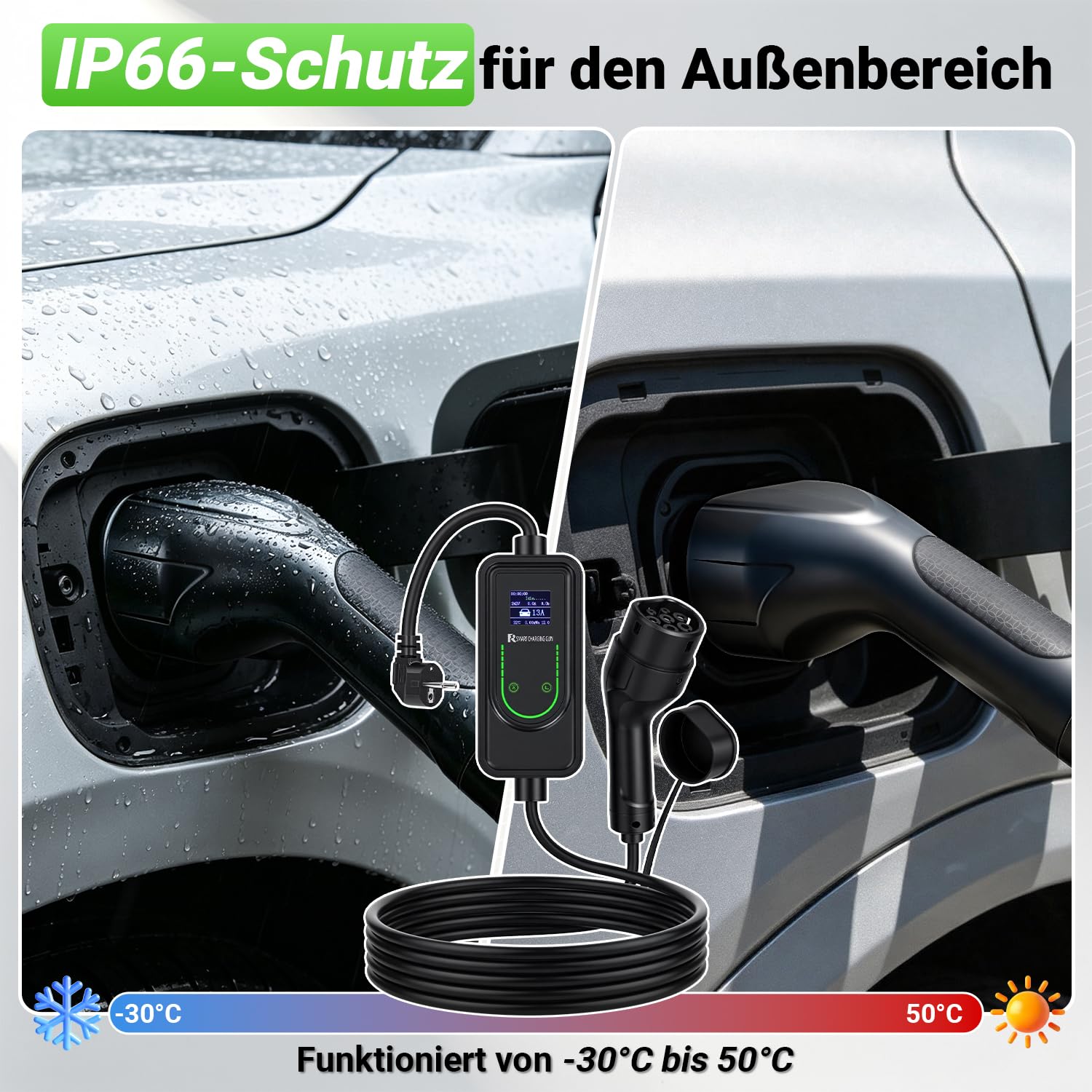 Cargador EV 3,5 kW, tipo 2,6 m, 6 – 16 A, Schuko, 1 fase, Mobile