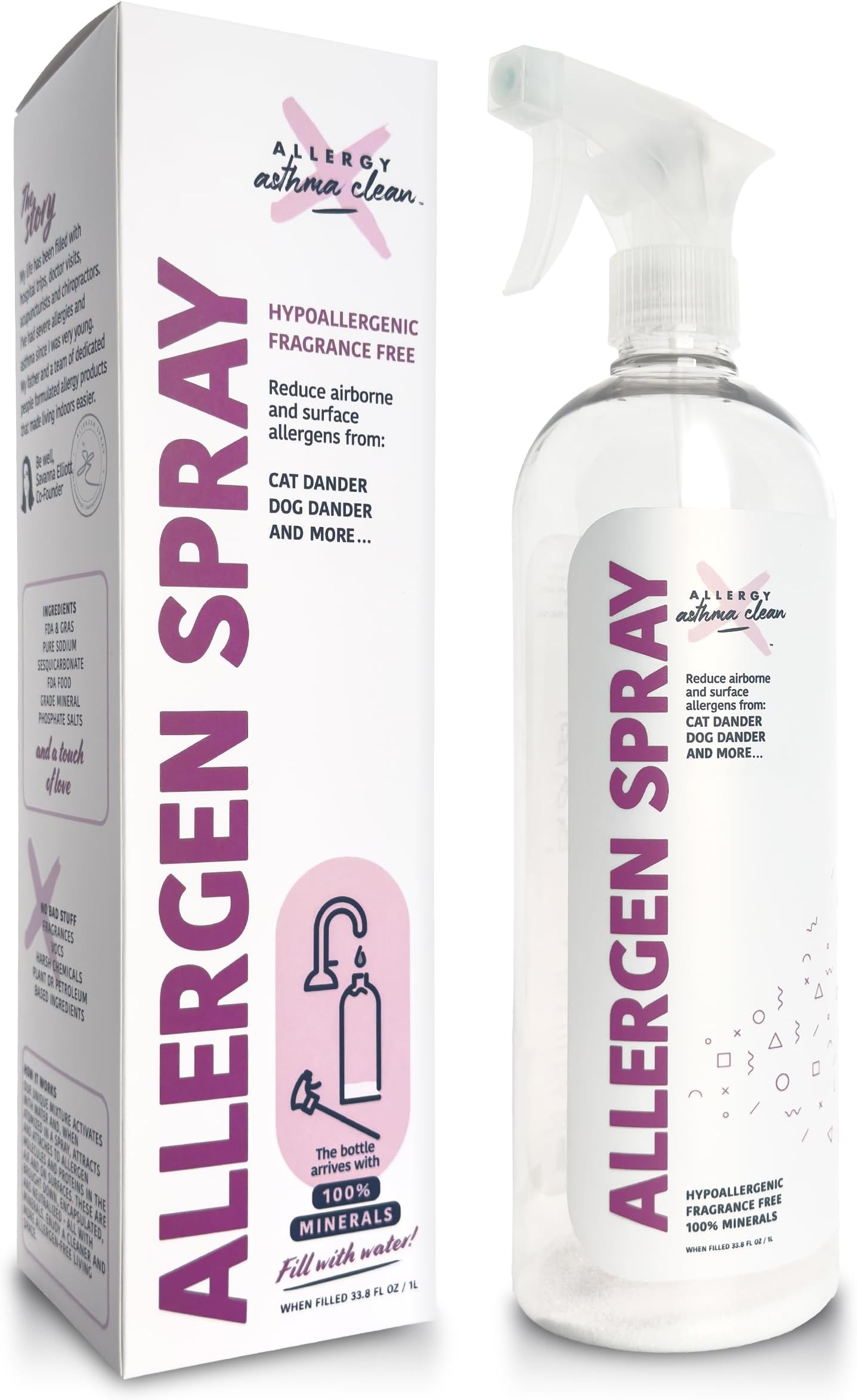 Allergen Spray, Pets, Dust Allergies & More, Air & Surface, Just Add Water, Bottle, Over 33oz