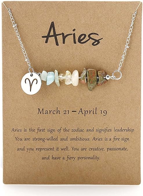 Crystal Necklace for Women – Natural Stone Beads, Zodiac Charm, Adjustable Silver Chain Jewelry