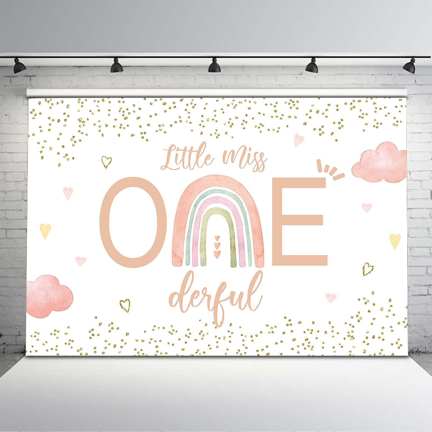 Avezano Boho Rainbow Little Miss Onederful Backdrop Gold Dots Rainbow 1st Birthday Background Pastel Clouds Boho Rainbow First Birthday Backdrops Decorations (7x5)