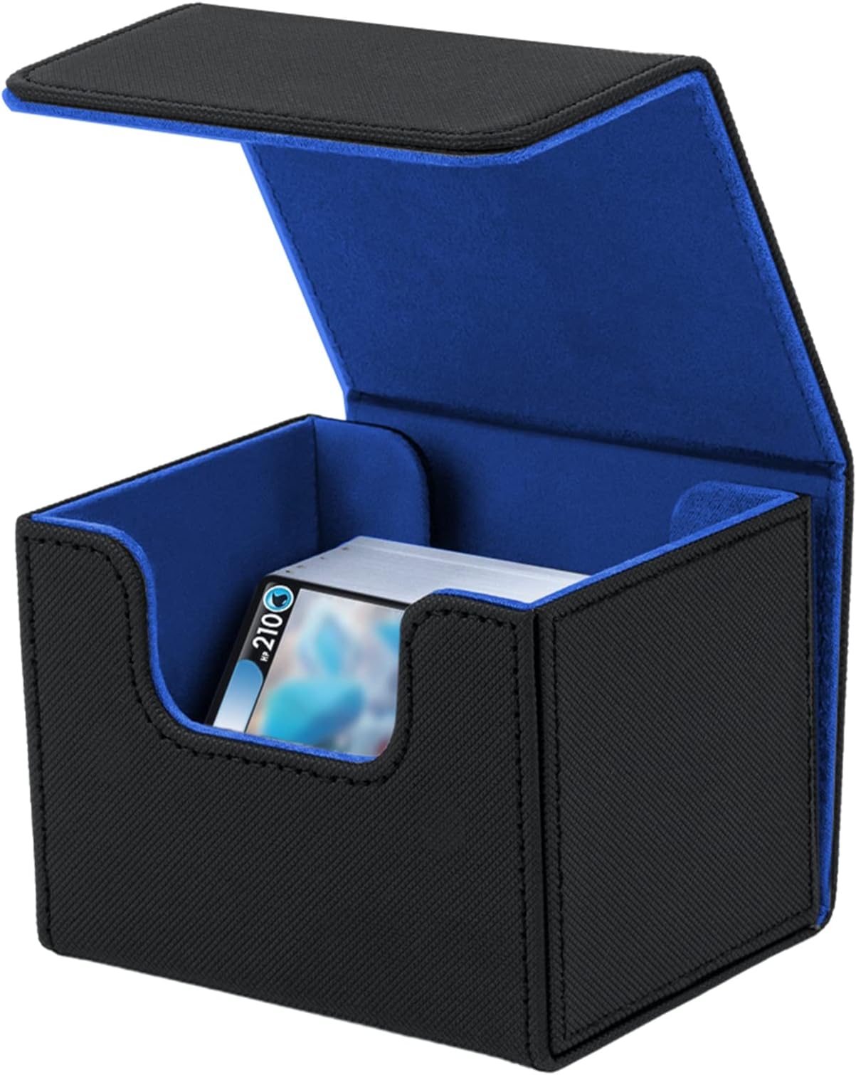 Mcbazel Deck Box for MTG Cards, Fits 100+ Single Sleeved Cards, PU Leather Deck Box Storage Case, Black & Blue