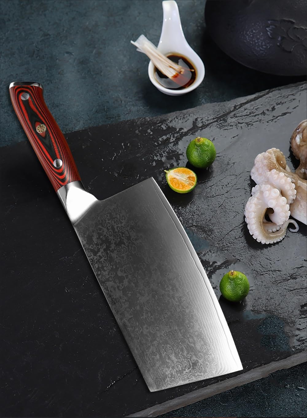 Damascus Knife Set, 3PCS Damascus Chef Knife Professional Japanese Santoku Utility Cleaver Sliced Vegetables Home Restaurant Kitchen Cooking Tools, LAMAJIGA6695