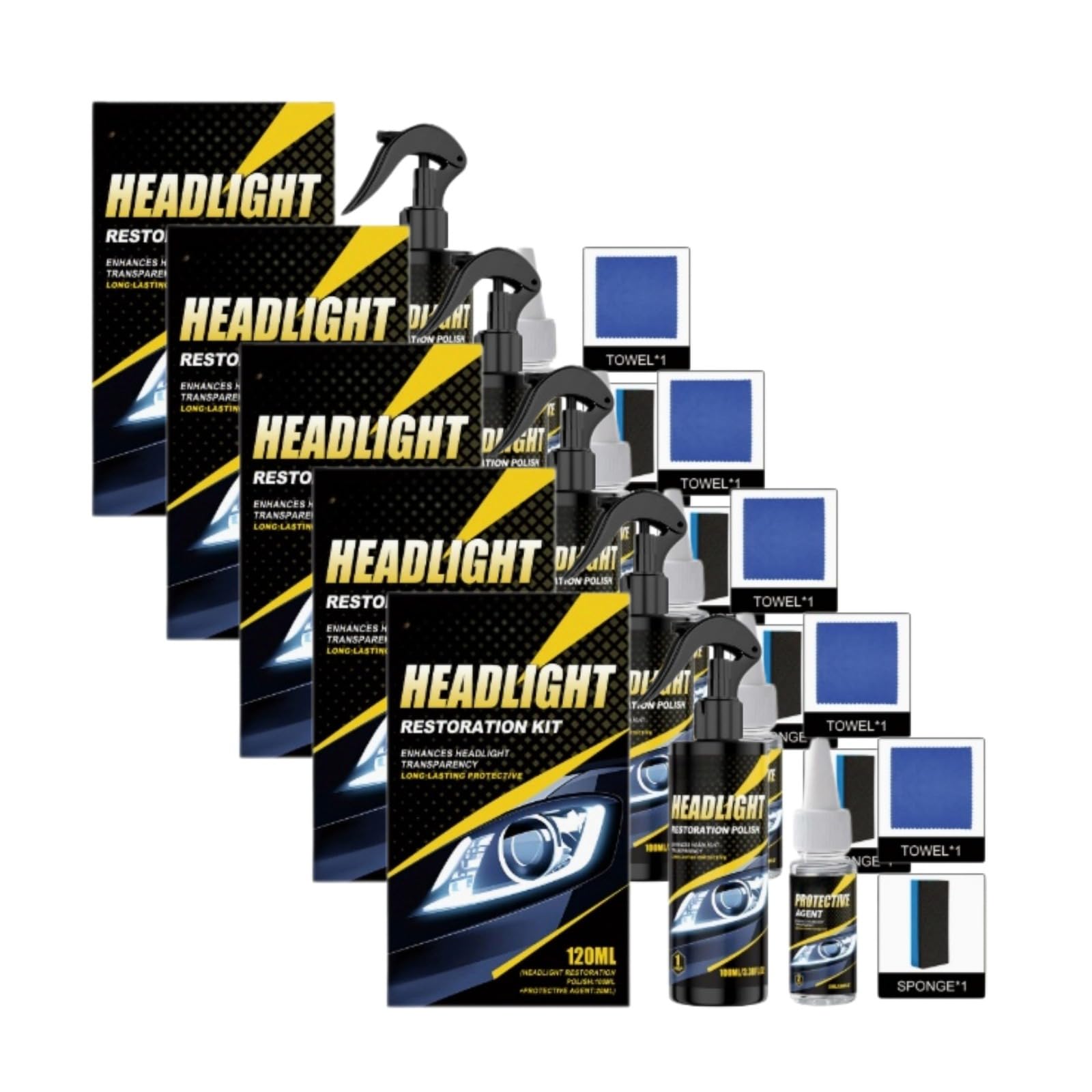 Générique Headlight Restoration Kit Spray,Car Headlight Renovator-5 Sets