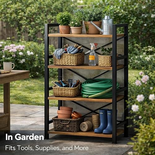 Miniatura 9 de Tall Bookshelf for Small Spaces, 4-Tier Industrial Bookcase with Metal Frame and Wood Shelves, Vertical Storage Shelf for Apartments, Condos, and