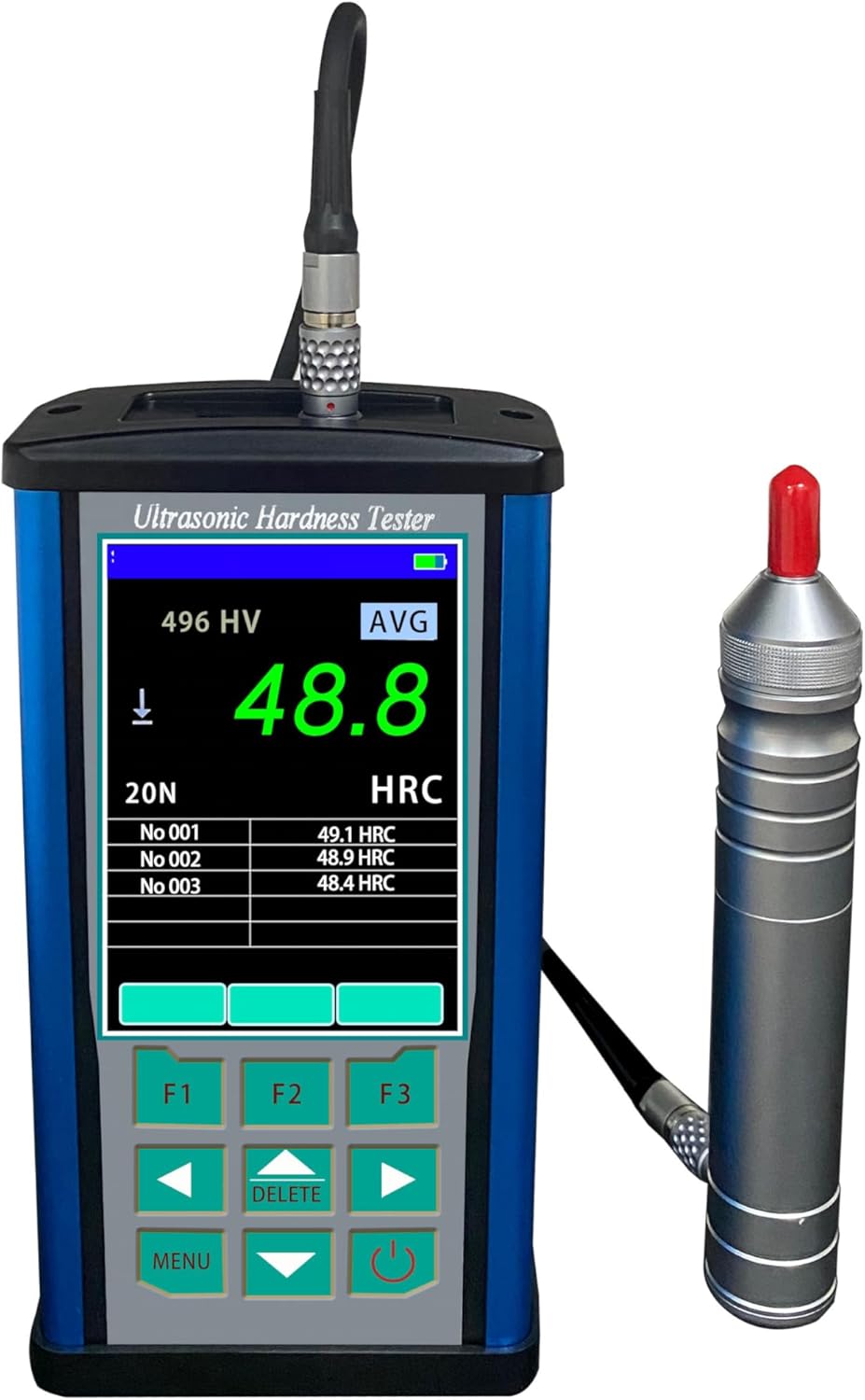 Ultrasonic Portable Durometer Ultrasonic Hardness Tester With Probe 1kgf Test Force 10N HV HB HRB HRC HRA USB Interface For Surface Hardness,Plasma Nitriding,Small Complex Formed Parts,Aluminum