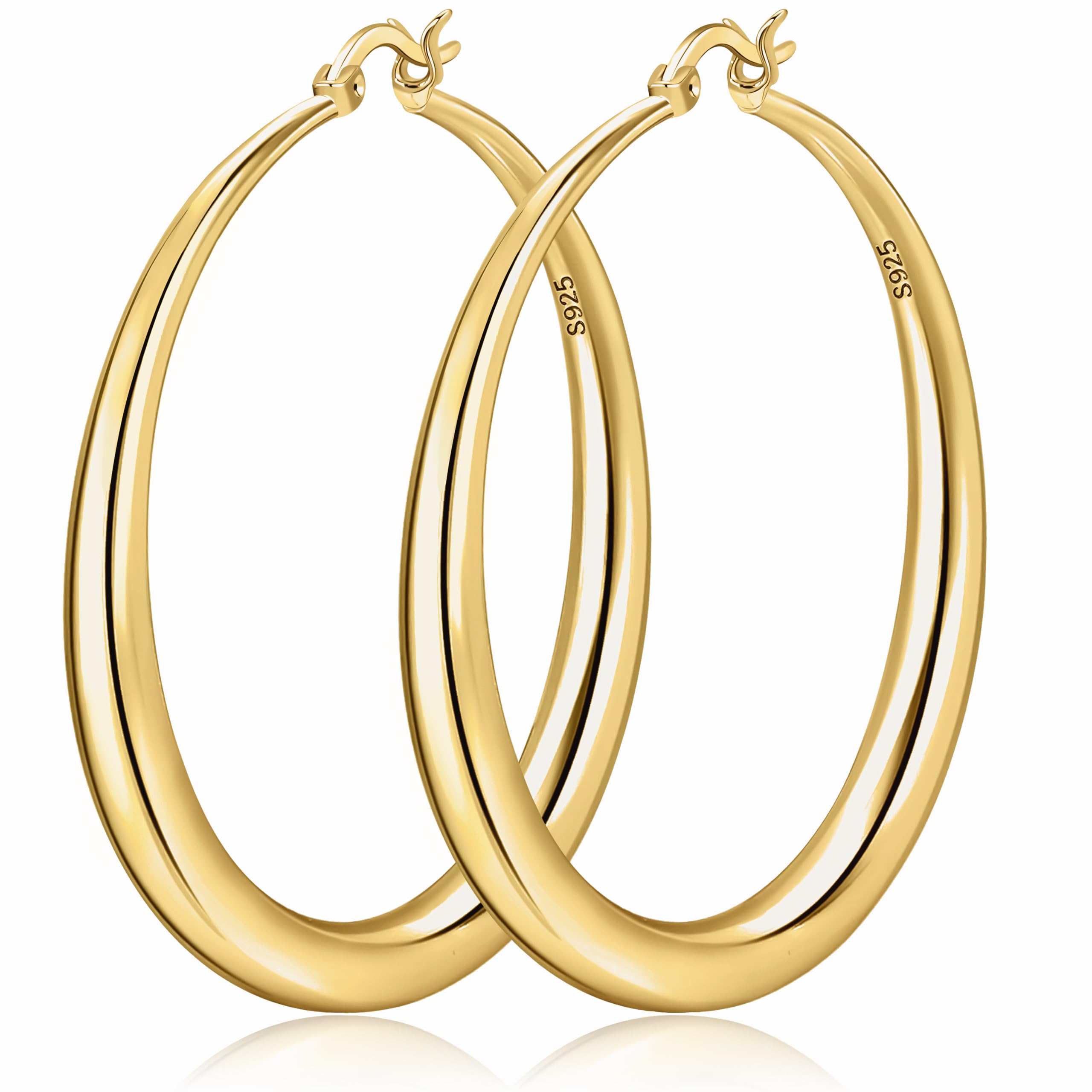 Gokeey S925 Sterling Silver Hoop Earrings for Women Trendy Hypoallergenic Silver Hoop Earrings for Sensitive Ears Lightweight Large Big Gold Silver